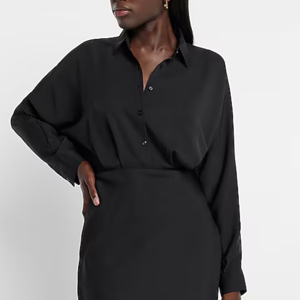 Collared Half Button Up Mini Portofino Shirt Dress